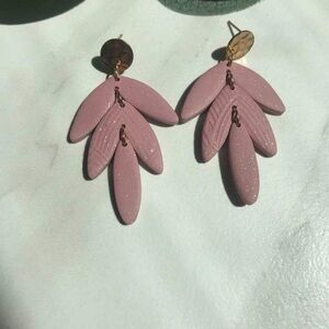 Hand Crafted Pink Leaf Earrings